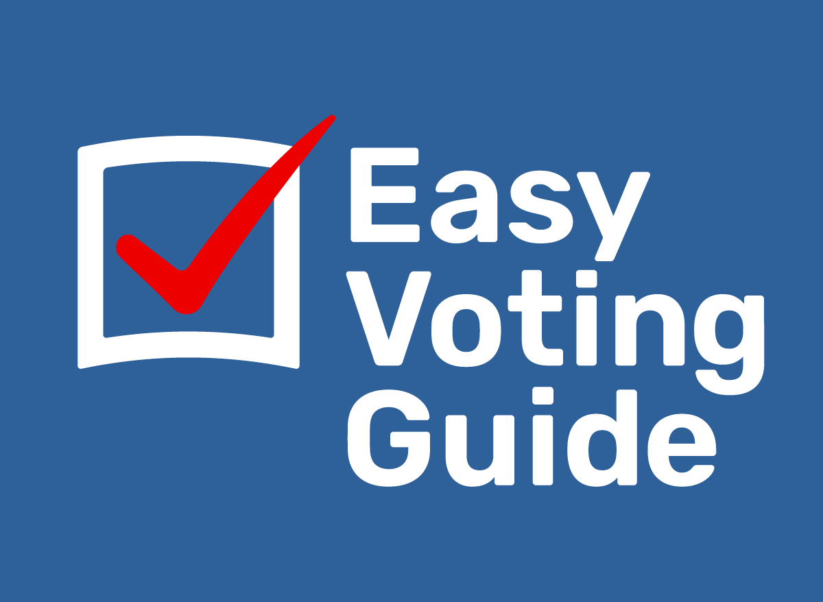 Blue background with white box, red checkmark, and text, ‘Easy Voting Guide.’ The Easy Voting Guide is published by Disability Rights Oregon for every General Election. It is designed to be accessible to people with disabilities and low literacy.